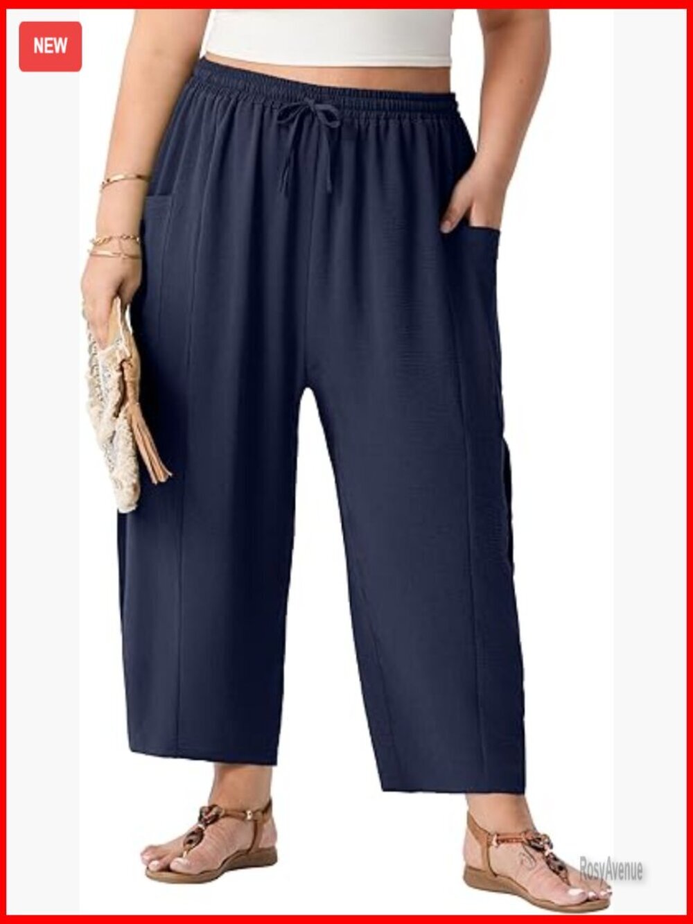 Plus Size Cropped Wide Leg Pants Lightweight Drawstring Casual Summer Boho